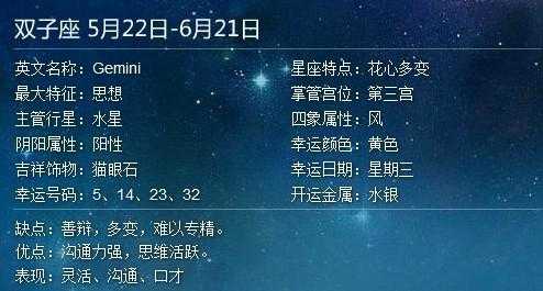 双子座的幸运数字和幸运颜色是